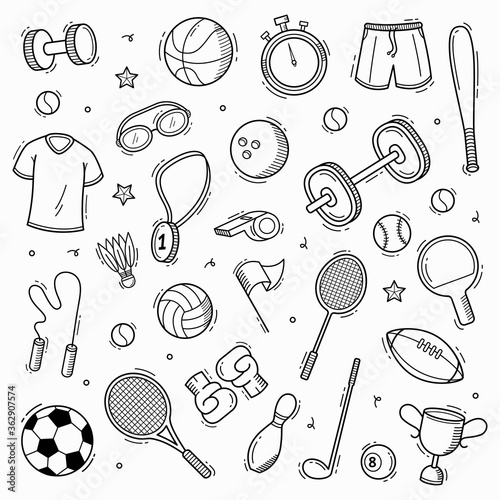 Hand drawn doodle sport collection. Vector illustration sport icons doodle