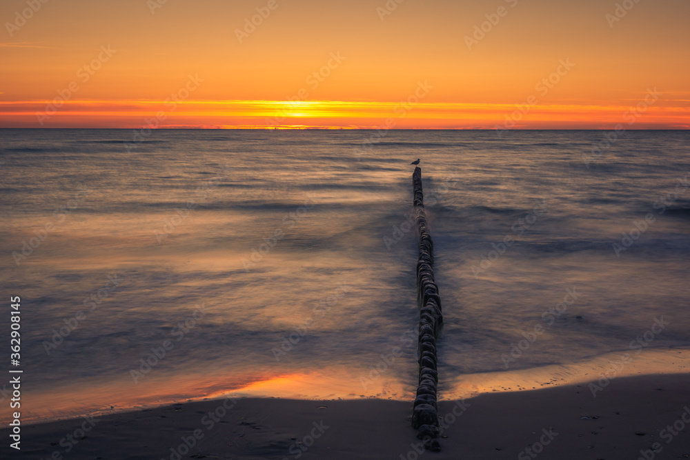 Sunset on the Baltic Sea in Miedzyzdroje, Zachodniopomorskie, Poland