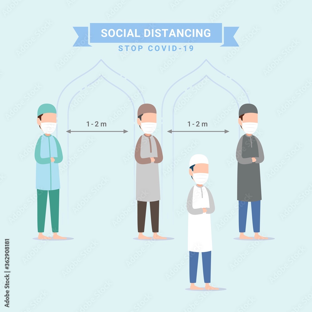 Social distancing on praying to protect from coronavirus vector illustration