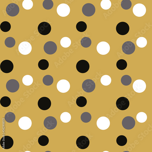 Gold  black and white polkadots repeat pattern print background