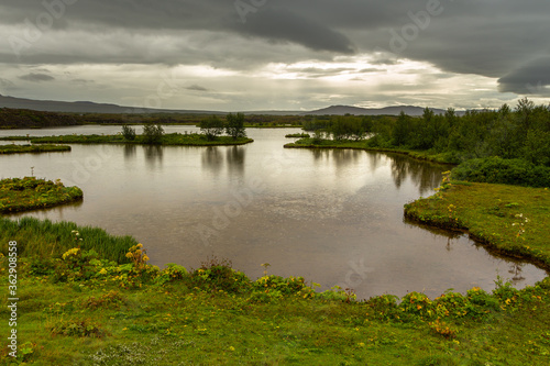 View of the Thingvallavatn, the largest natural lake, Iceland.