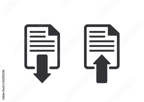 Download file. Download document. Upload file. File sharing. Document icon. Paper icon. Prepare document. Personal document. Copy file. Worksheet icon. Vector icon. Pictogram letter. Office documents.
