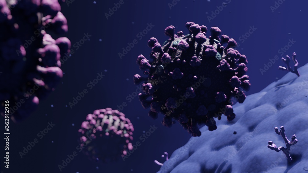 Corona virus, COVID, Pandemic, Blue, 3d rendering