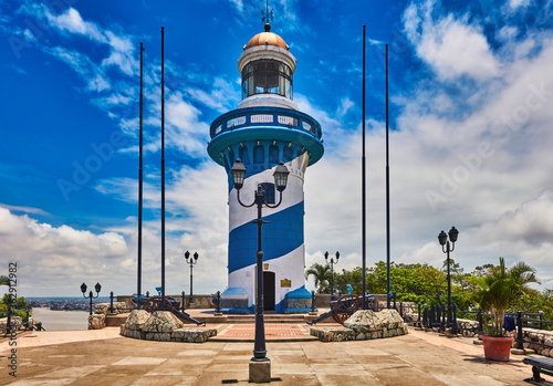 Guayaquil , Ecuador- March 8 , 2020 : Lighthouse of Santa Anna fort Las Penas district landmark of Guayaquil Ecuador in south america photo