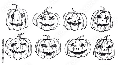 Halloween pumpkins set. Hand drawn illustration.	
