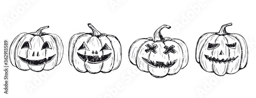 Halloween pumpkins set. Hand drawn illustration.	
