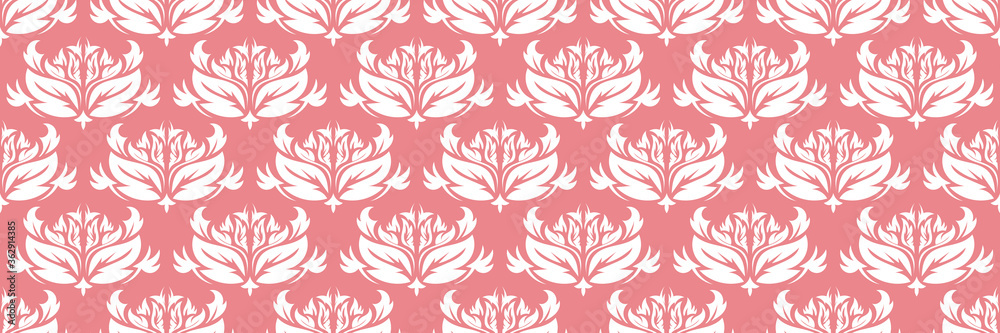 Floral print. White pattern on pale pink seamless background