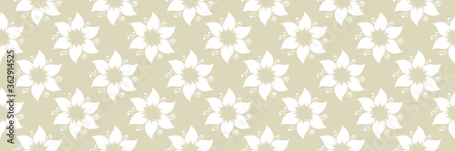 White floral seamless pattern on olive green background