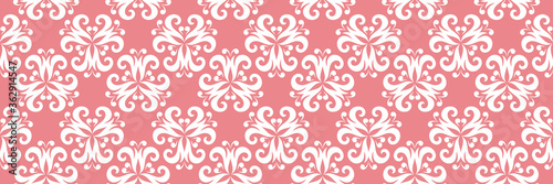 Floral white seamless print. On pale pink background