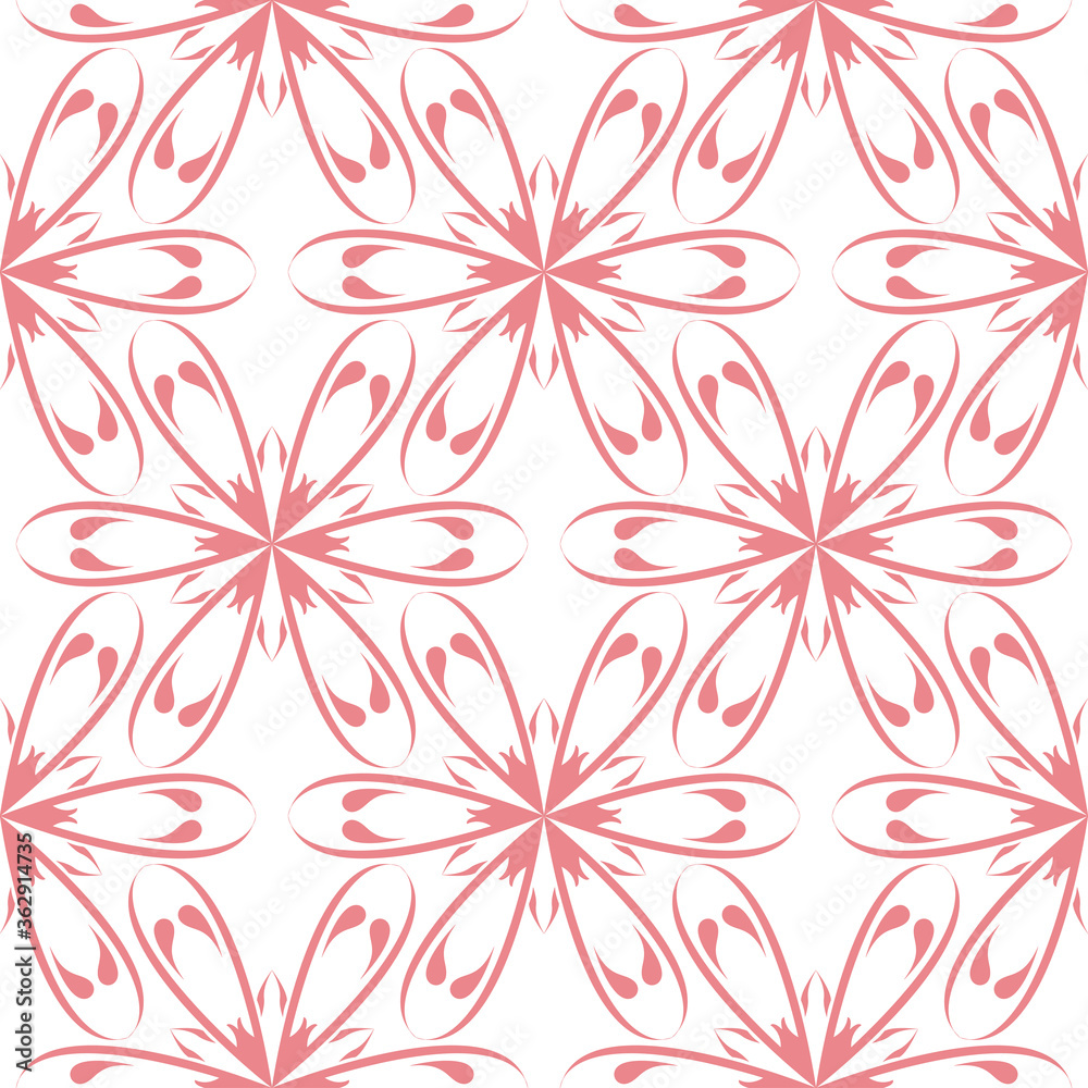 Floral seamless print. Pale pink pattern on white background