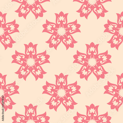 Floral seamless pattern. Pink design on beige background