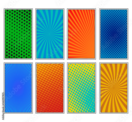 Fototapeta Pop art background set with halftone dots, vector retro comic dotted backgrounds