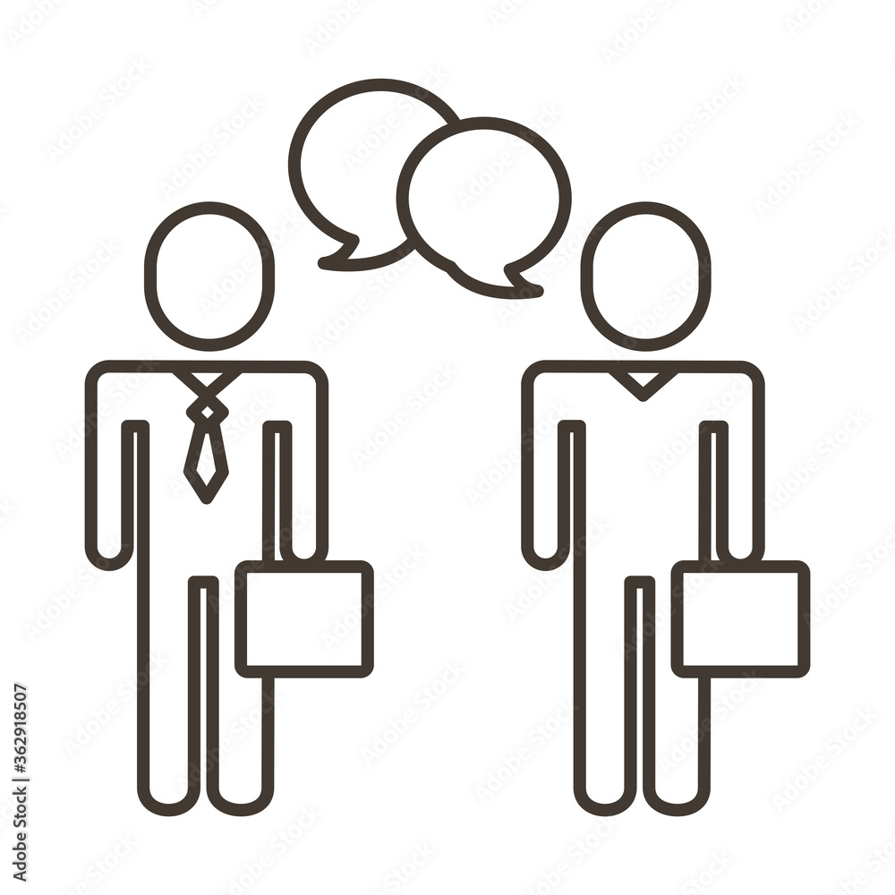 businessmen couple figures with speech bubble line style icon