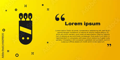 Black Quiver with arrows icon isolated on yellow background. Vector.