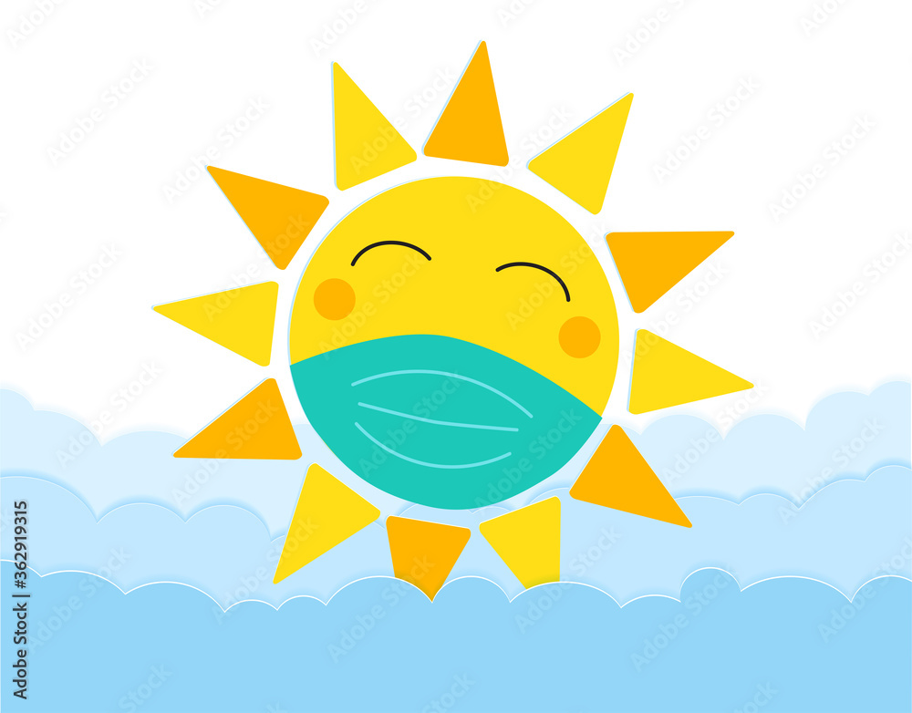 sun character protected against virus, vector illustration
