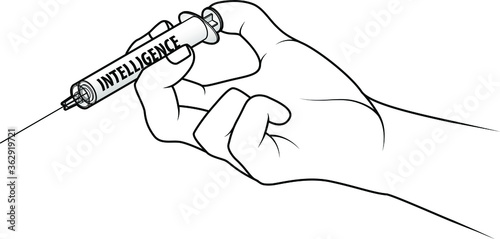 Hand holding a syringe. Concept: injecting intelligence.