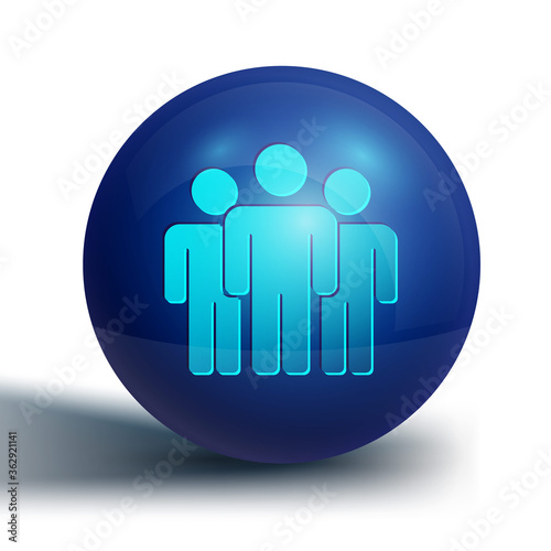 Blue Users group icon isolated on white background. Group of people icon. Business avatar symbol - users profile icon. Blue circle button. Vector.