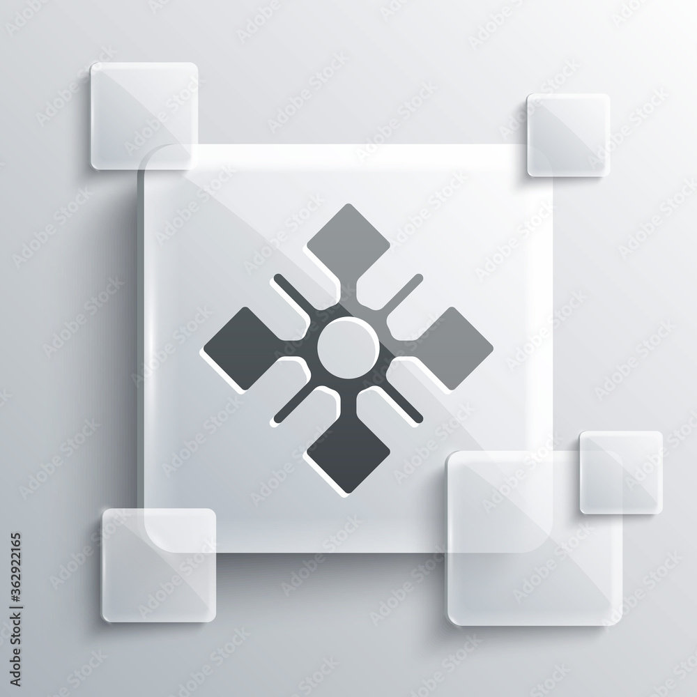 Fototapeta premium Grey Snowflake icon isolated on grey background. Square glass panels. Vector.