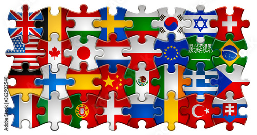 Puzzle flag icon set background