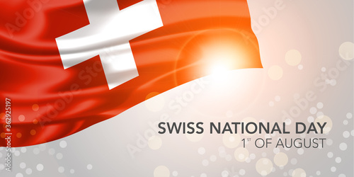 Swiss happy national day vector banner, greeting card.