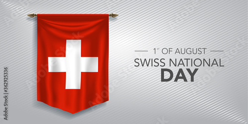 Swiss national day greeting card, banner, vector illustration