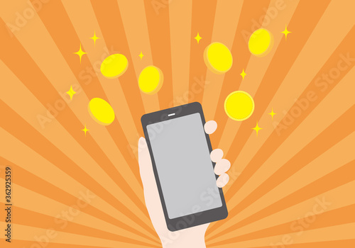 スマホでポイント・マネーをゲットしているイラスト