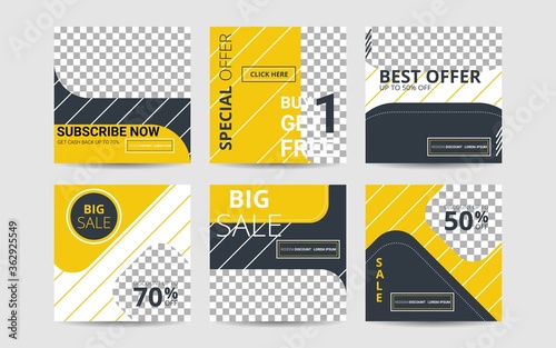 Editable square abstract geometric banner template for social media post. colorful rounded shape with black and white background. Minimal design background vector illustration