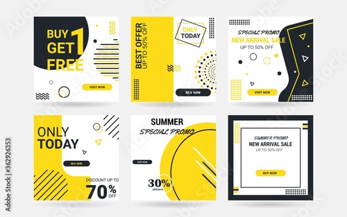 Editable square abstract geometric banner template for social media post. colorful rounded shape with black and white background. Minimal design background vector illustration