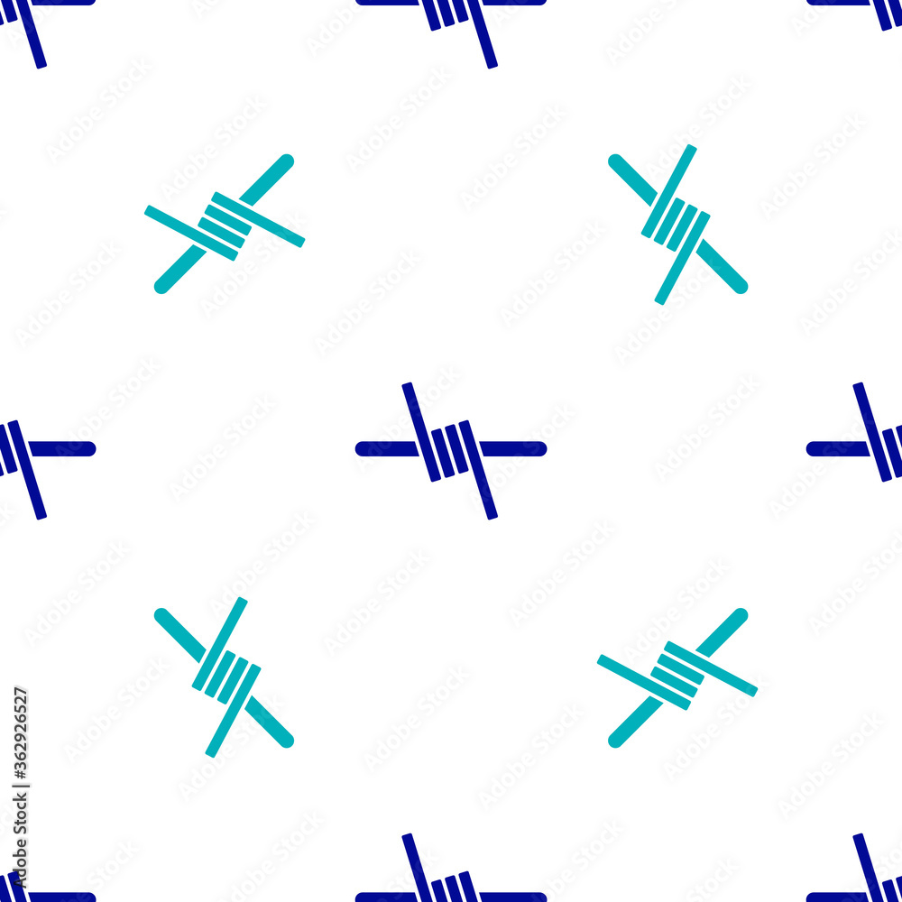 Blue Barbed wire icon isolated seamless pattern on white background. Vector. Blue Barbed wire icon isolated seamless pattern on white background. Vector.