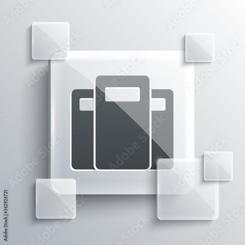 Grey Police assault shield icon isolated on grey background. Square glass panels. Vector.