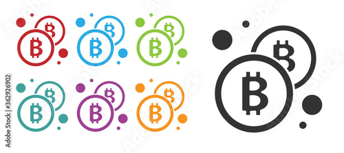 Black Cryptocurrency coin Bitcoin icon isolated on white background. Physical bit coin. Blockchain based secure crypto currency. Set icons colorful. Vector.