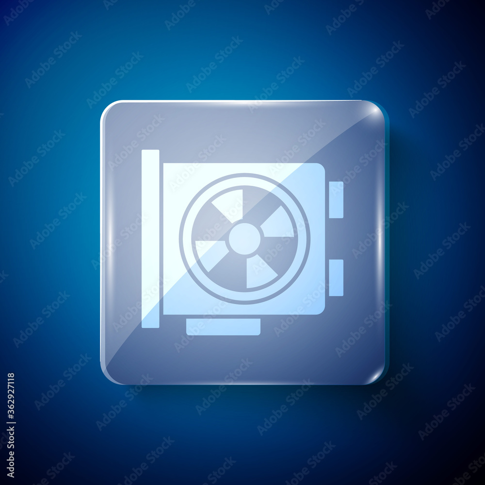 White Video graphic card icon isolated on blue background. Square glass panels. Vector.