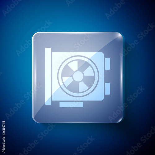 White Video graphic card icon isolated on blue background. Square glass panels. Vector.
