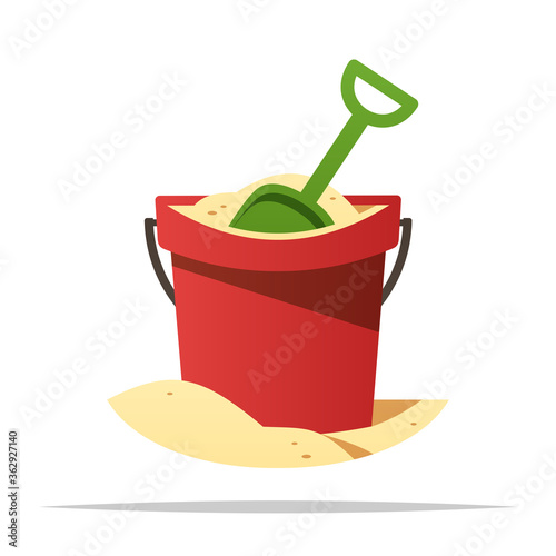 Beach sand in bucket with shovel vector isolated illustration
