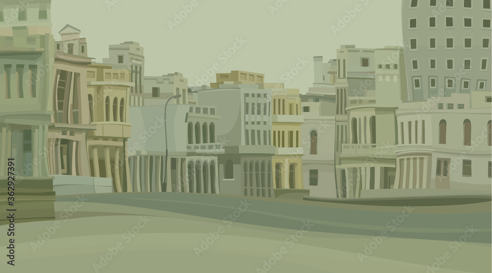 background of a deserted street of cartoony old town