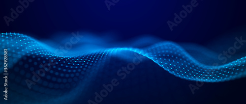 Wave stream digital illustration. Abstract background of blue color. 3d rendering.