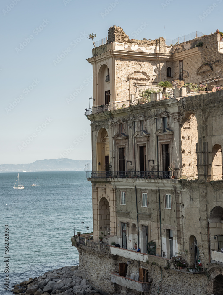 View of the historic building Donn'Anna building in the port on Naples - Italy View of the historic building Donn'Anna building in the port on Naples - Italy