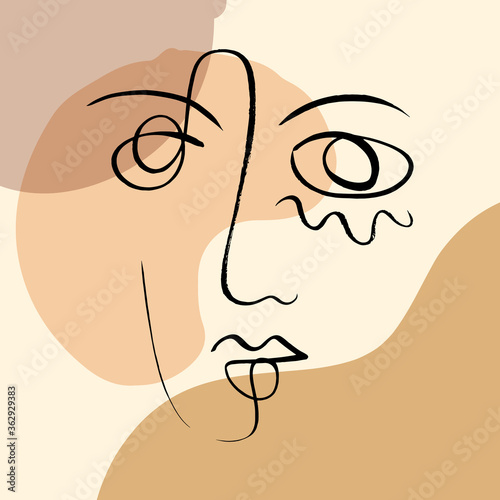Fototapeta Fashion brush drawing women face on colorful collage