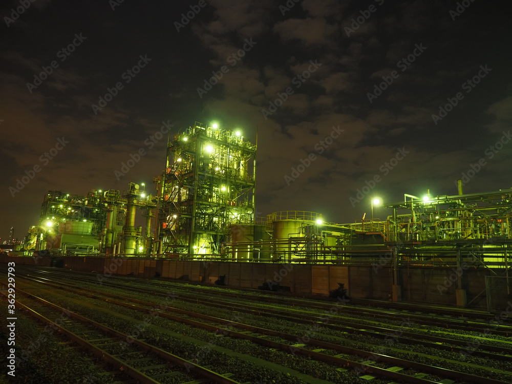 川崎工業地帯の夜景・千鳥町 貨物ヤード前