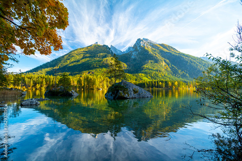 Lake Hintersee in Ramsau in Berchtesgaden  Bavaria  Germany