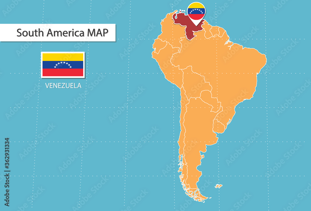Venezuela Map In South America Icons Showing Venezuela Location And