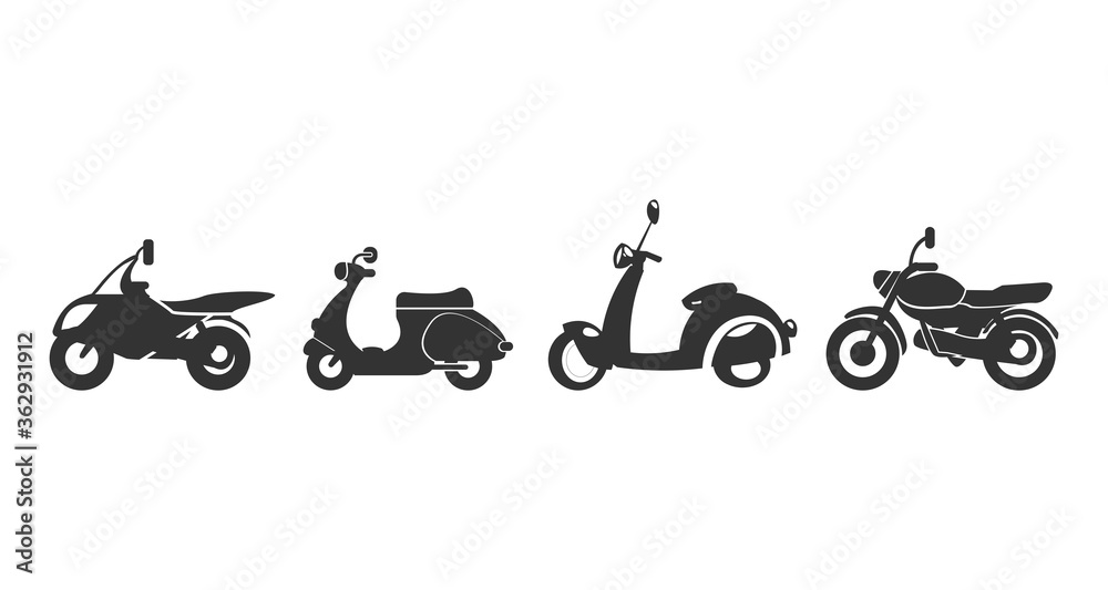 Naklejka premium motorcycle icon set. Sportbike, scooter icon