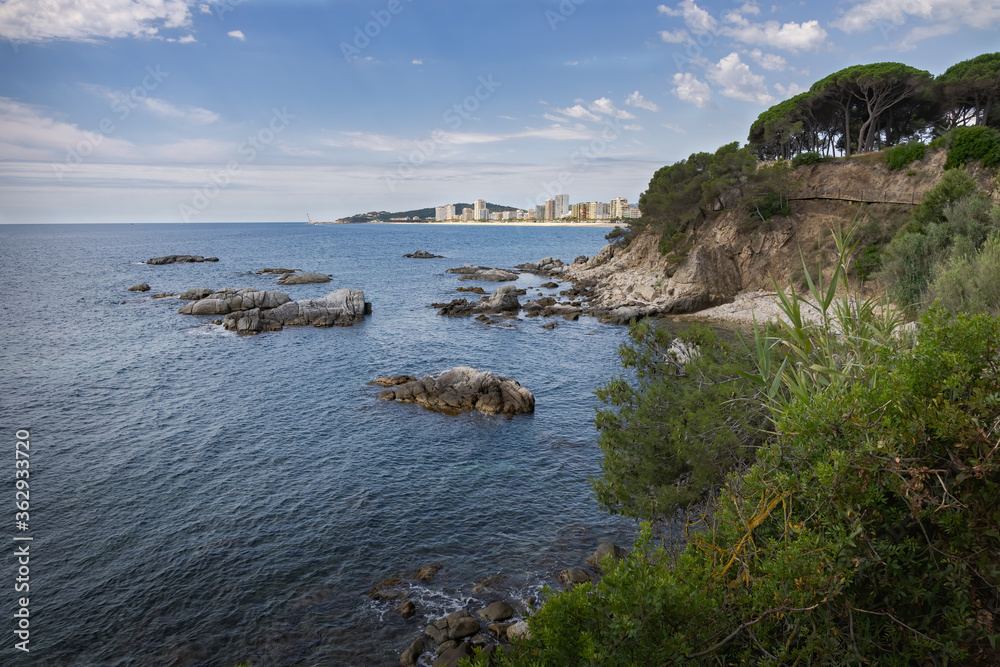 View of the coast with Platja de Aro in the background, Costa Brava, Catalonia, Spain