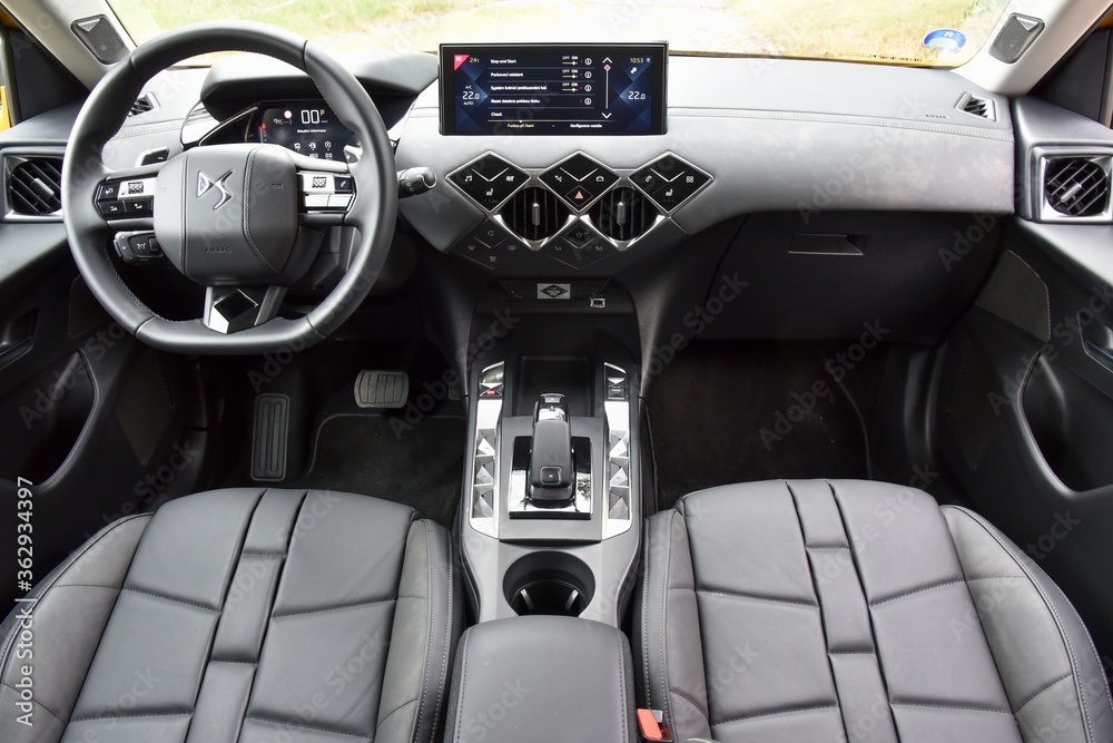 DS3 Crossback. Futuristic car interior. 07-17-2019 Prague, Czech Republic.  Stock Photo | Adobe Stock