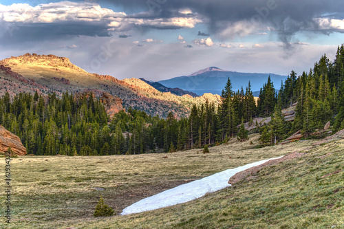 Pikes Peak in the distance as seen from Lost Creek Wilderness in Colorado. 