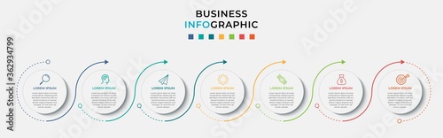 Business Infographic design template Vector with icons and 7 seven options or steps. Can be used for process diagram, presentations, workflow layout, banner, flow chart, info graph