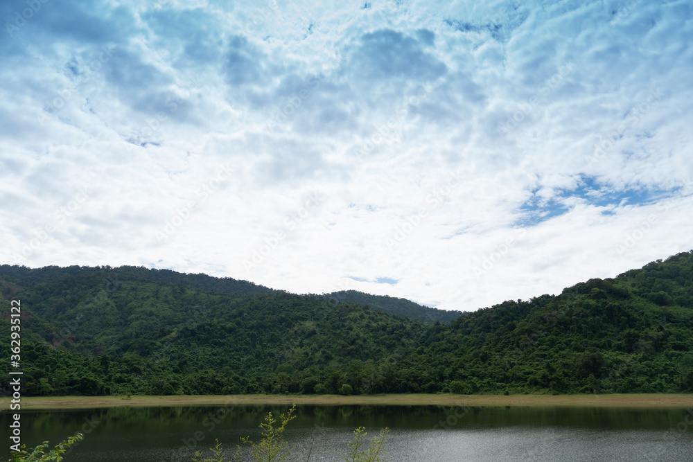 Landscape of a small reservoir on the edge of the hill. Ang Kep Nam Sai Thong Nakhon Nayok Thailand.