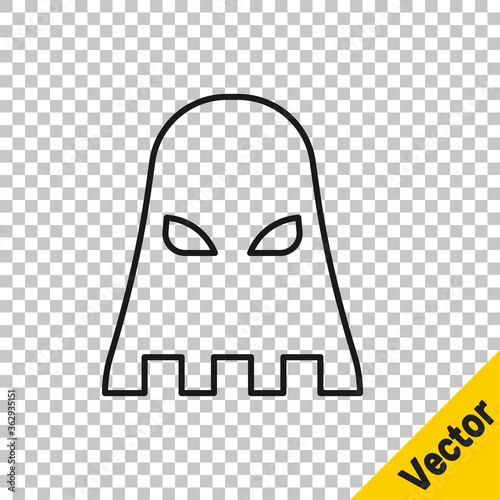 Black line Executioner mask icon isolated on transparent background. Hangman, torturer, executor, tormentor, butcher, headsman icon. Vector.