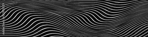 Abstract black and white striped curved lines background. Distortion effect vector illustration.