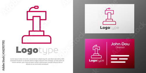 Logotype line Stage stand or debate podium rostrum icon isolated on white background. Conference speech tribune. Logo design template element. Vector.